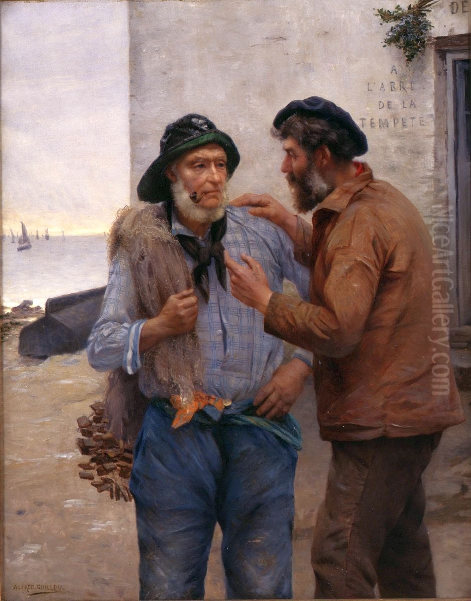 Sheltered from the storm or Between sailors Oil Painting by Alfred Guillou