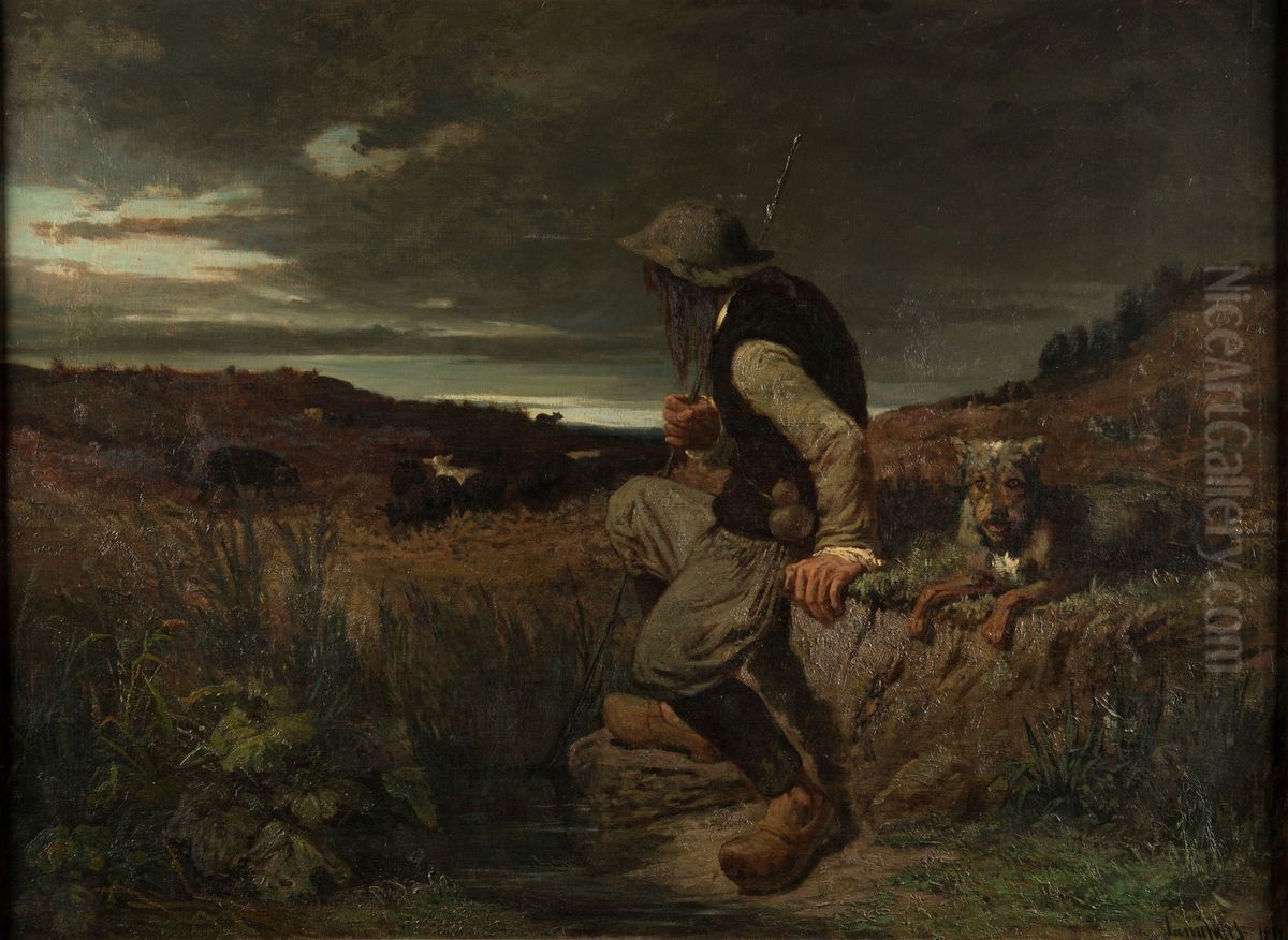 The Shepherd of Kerlaz Oil Painting by Evariste Vital Luminais