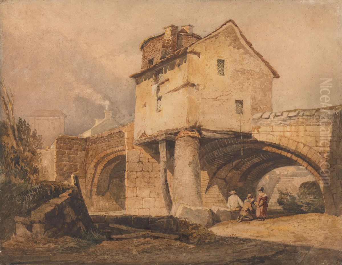 The Monnow Bridge, Monmouthshire Oil Painting by Samuel Prout