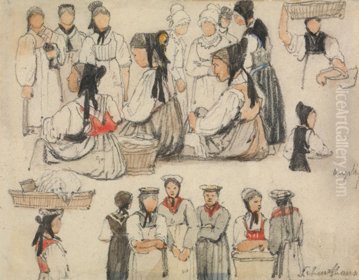 Study of Figures at Schaffhausen Oil Painting by Samuel Prout