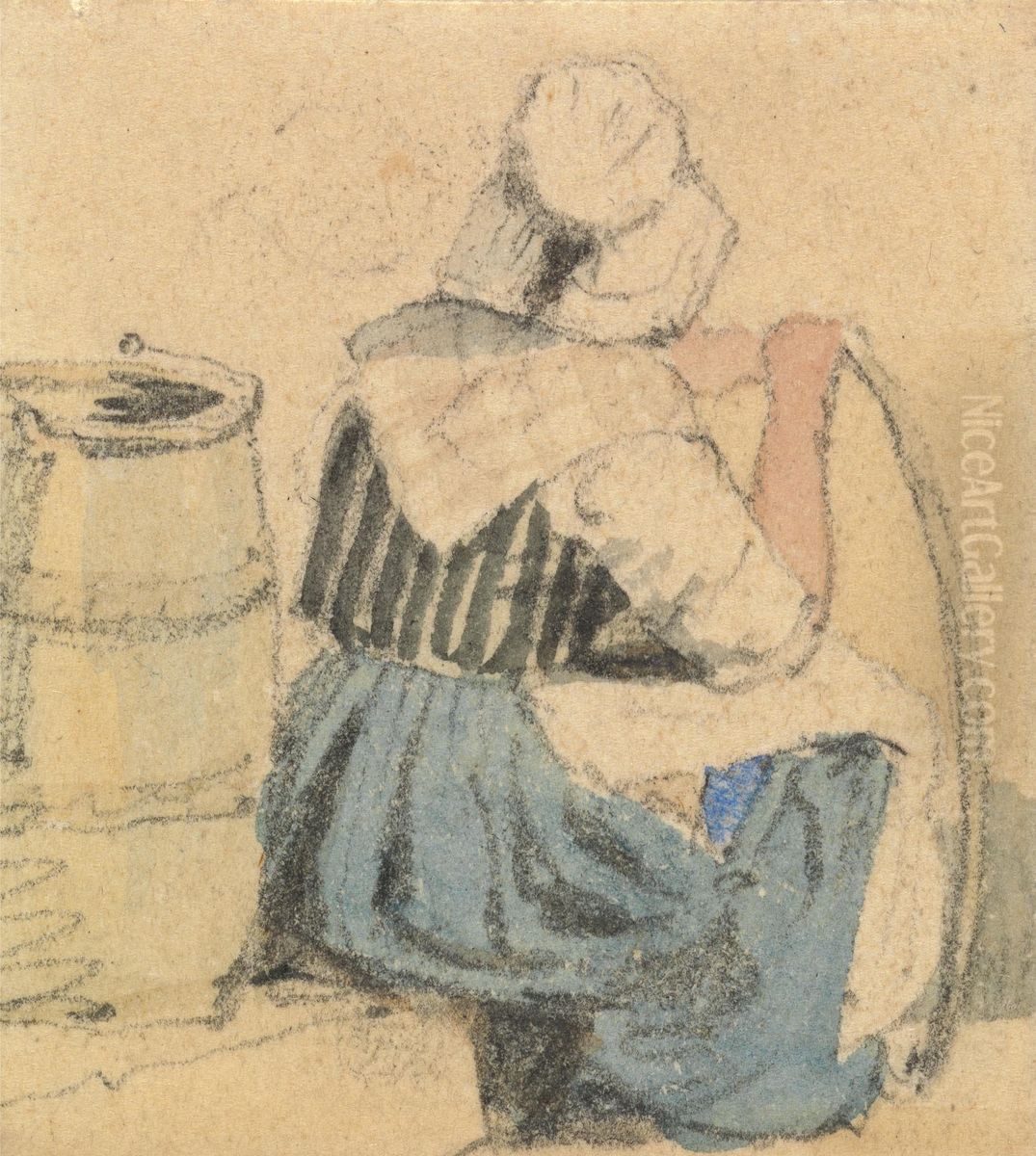 A Seated Peasant Woman Oil Painting by Samuel Prout