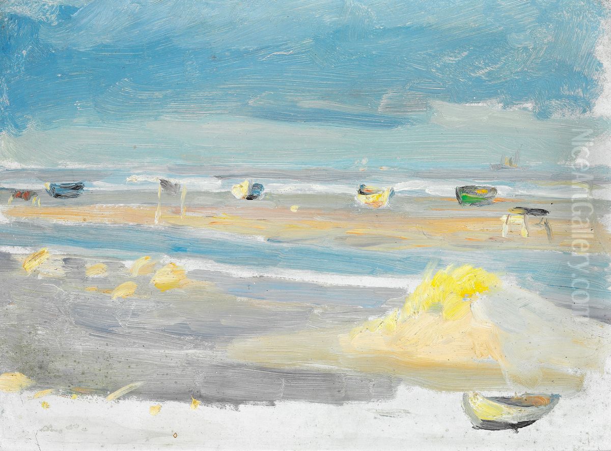 Boats on the beach, Skagen. Oil Painting by Anna Ancher