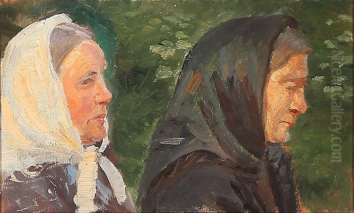 To skagenskoner set i profil. Oil Painting by Anna Ancher