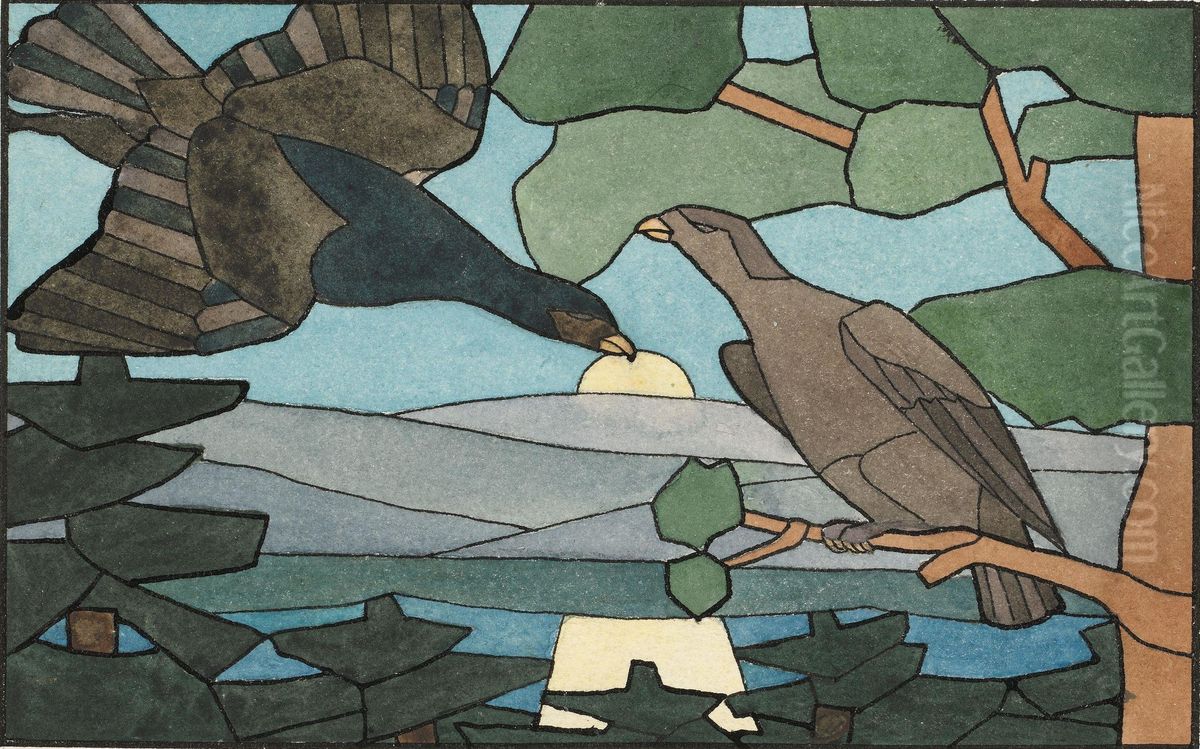 Utkast til glassmaleri Oil Painting by Hjordis Grontoft Raknerud