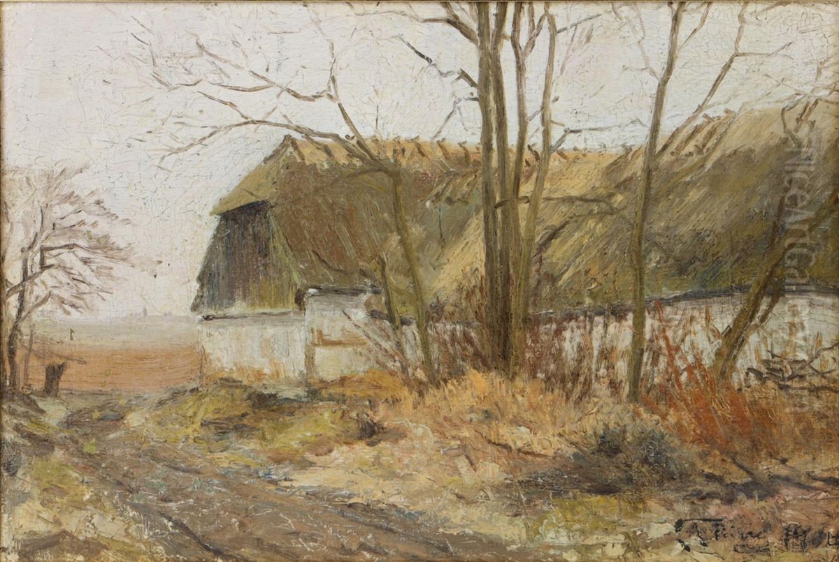 Strataekt hvidkalket gard Oil Painting by Laurits Andersen Ring