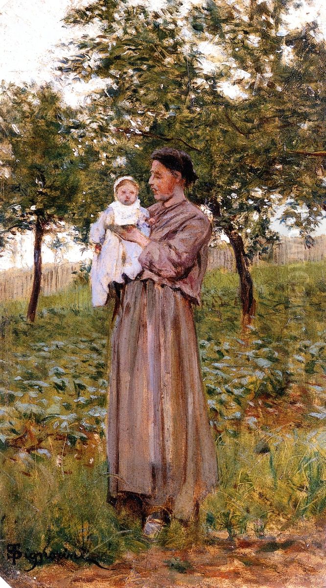 Peasant woman in the fields in Combs-la-Ville Oil Painting by Telemaco Signorini