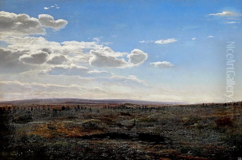 Tidlig sommermorgen ud over en eng, Oil Painting by Janus Andreas Bartholin La Cour