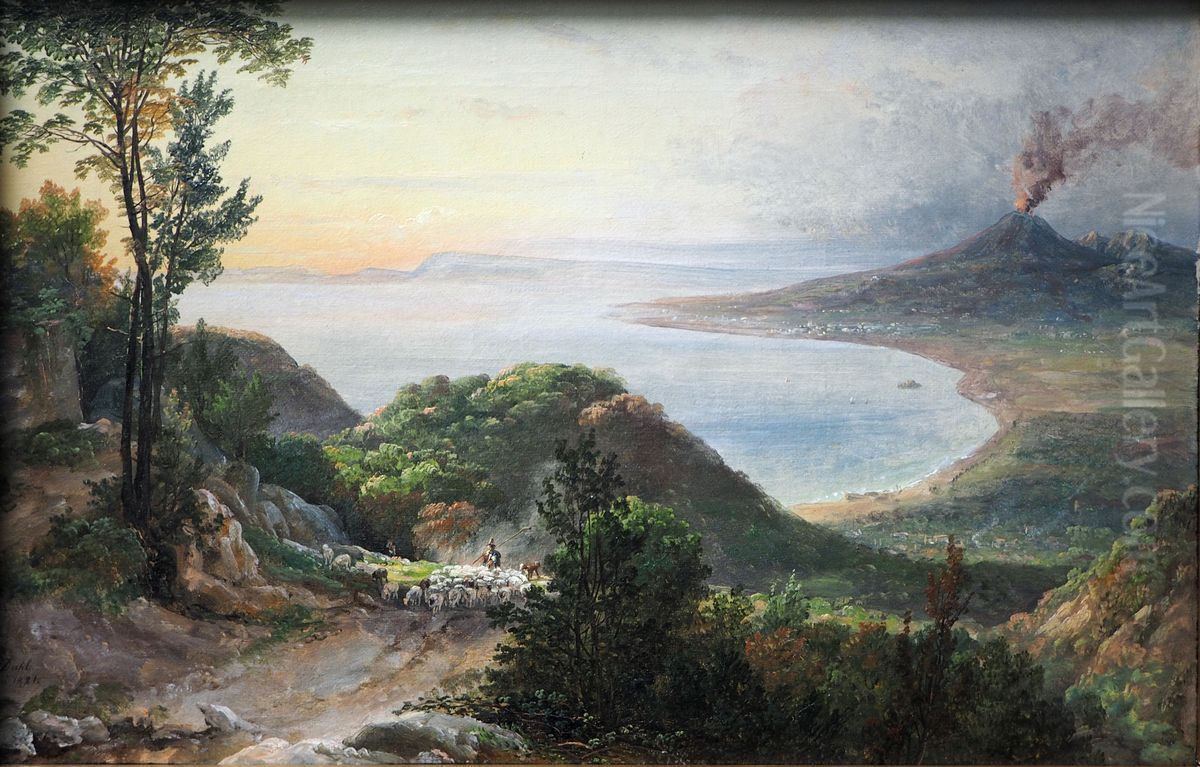 Blick von Pimonte auf die Bucht von Neapel Oil Painting by Johan Wilhelm Ludwig Dahl