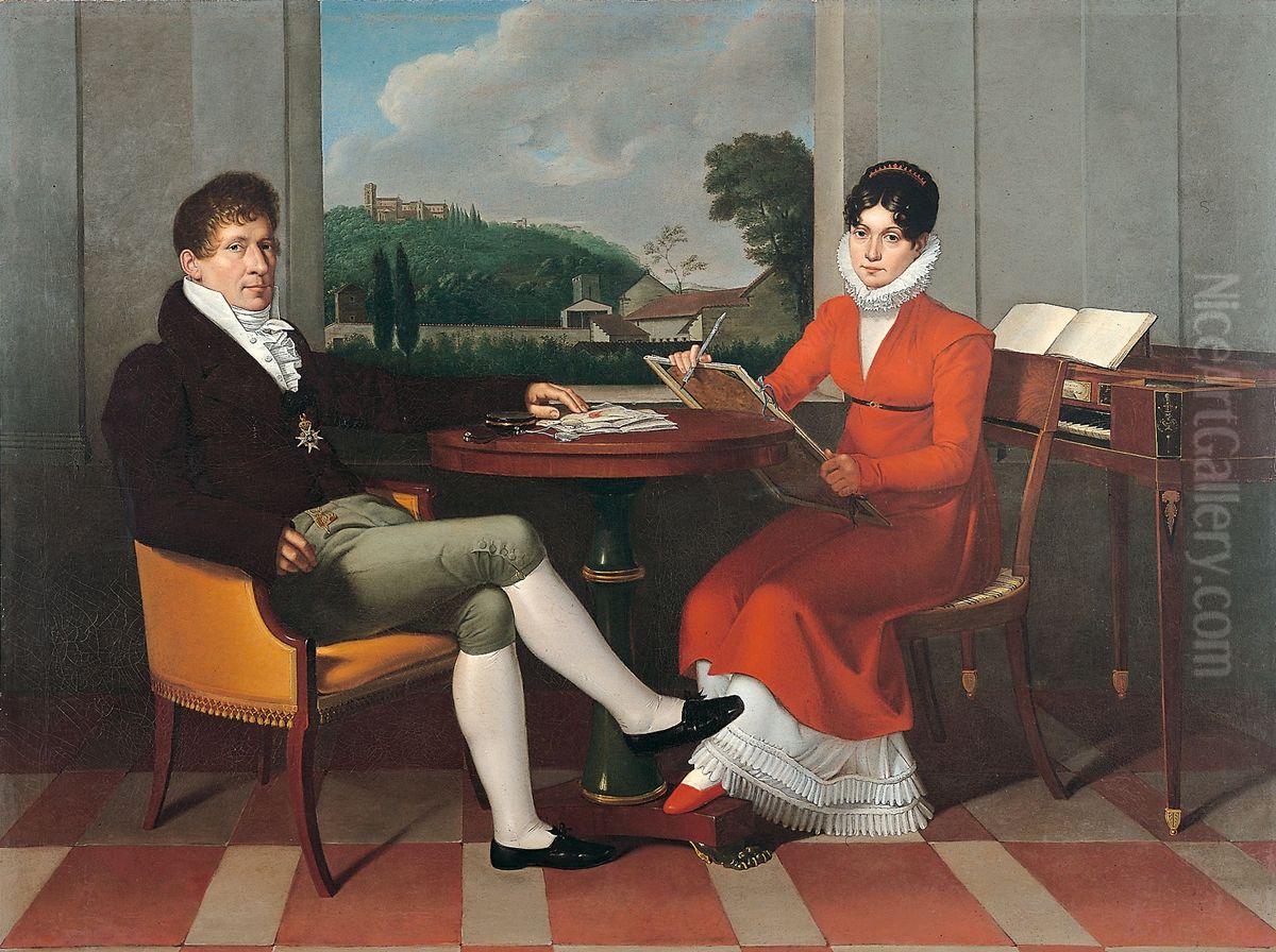 Doppelportrat des Komponisten Gaspare Spontini und seiner Ehefrau Celeste Oil Painting by Wilhelm Titel