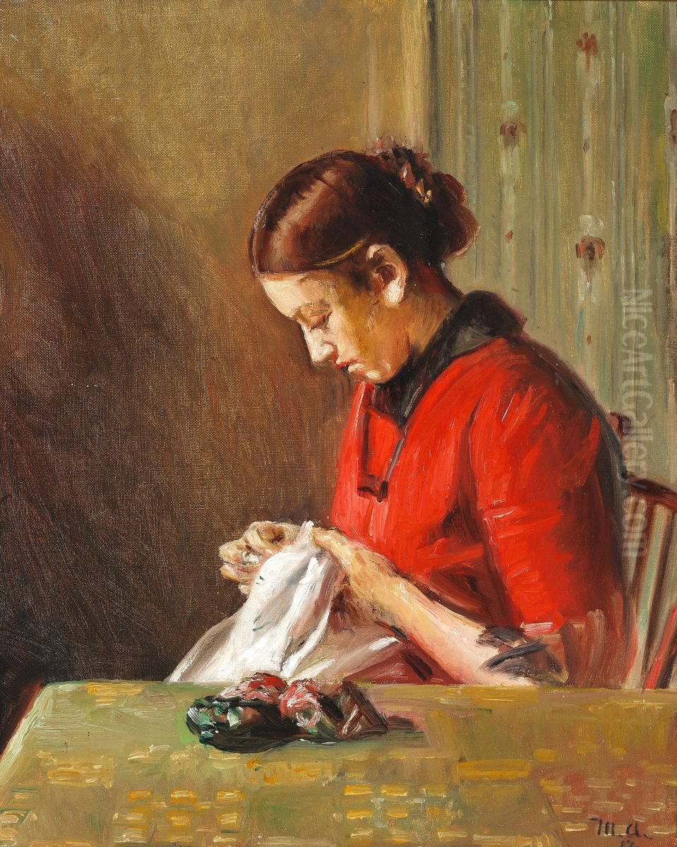 At the needlework. Oil Painting by Michael Peter Ancher