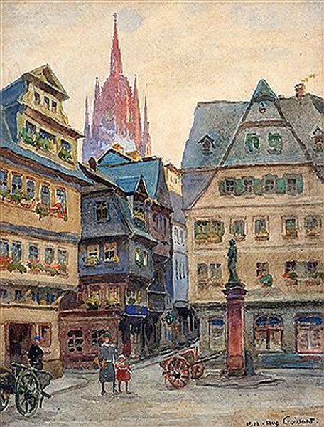 Strassenszene in Frankfurt am Main Oil Painting by August Croissant