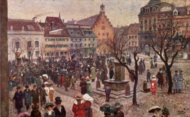 Marktplatz, Landau (Pfalz) Oil Painting by August Croissant
