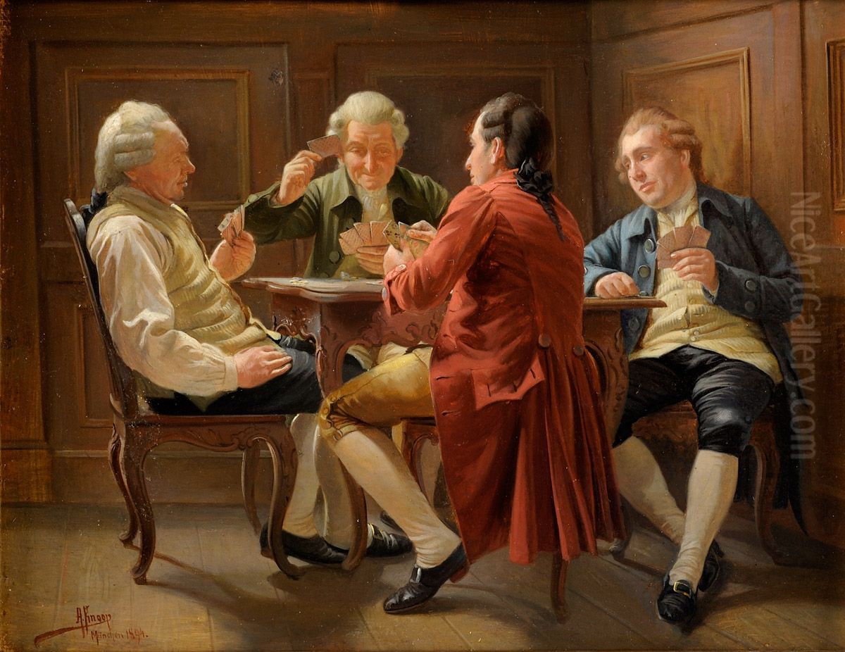 Playing Cards Oil Painting by August Knoop