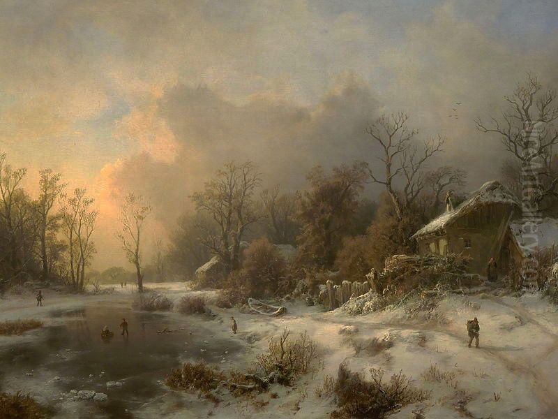 Winter Landscape Oil Painting by August Piepenhagen