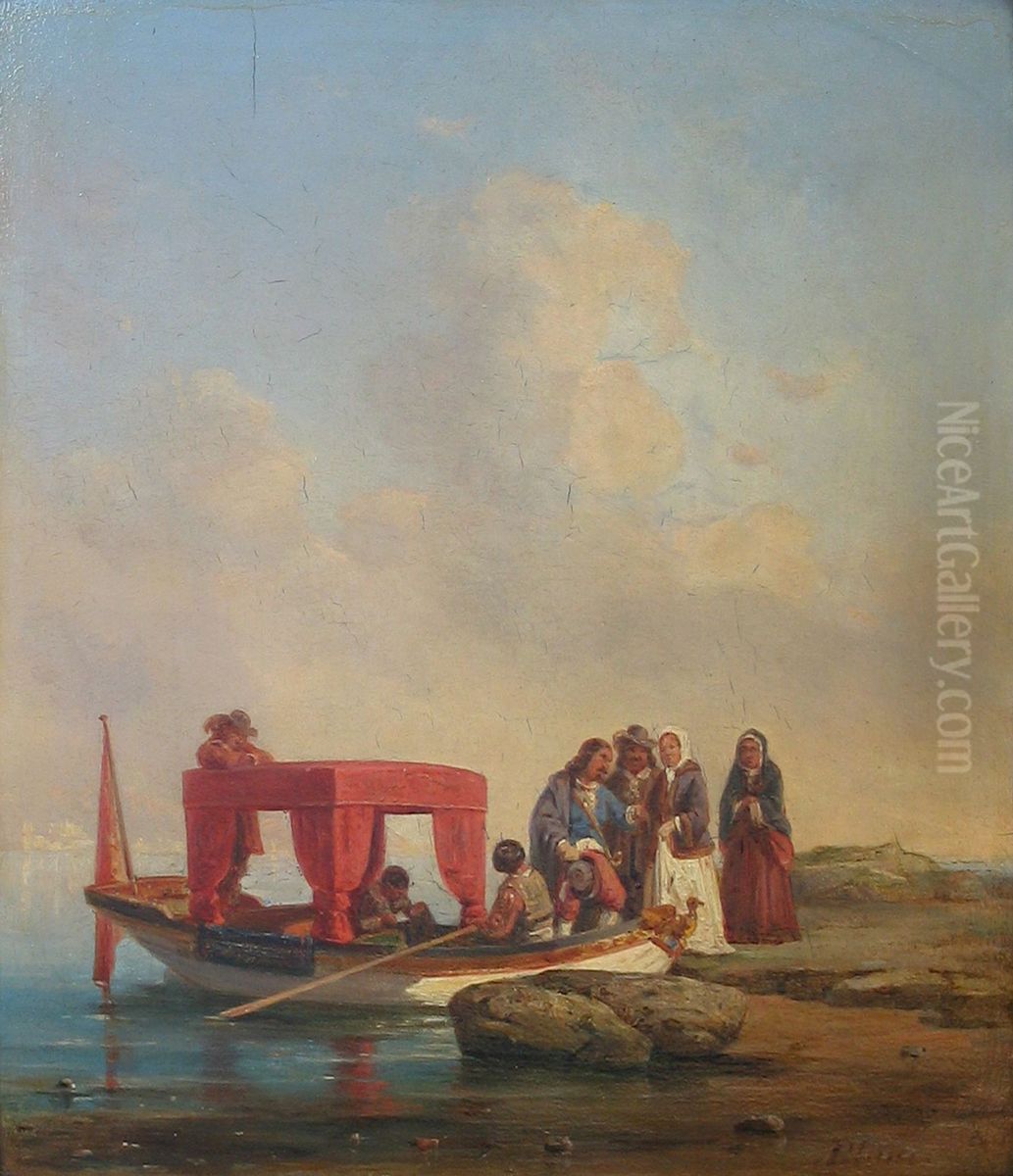 Historic scene from the 17th century. Oil Painting by August Plum