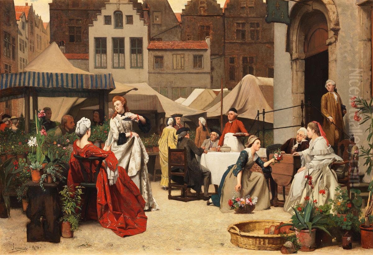 The flower seller Oil Painting by Auguste Serrure