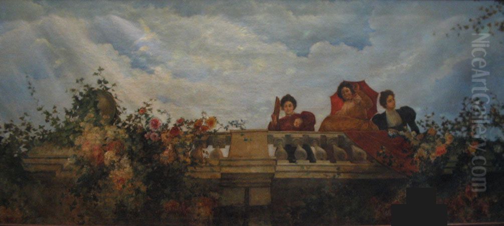 Rosas en la balconada Oil Painting by Julio Romero De Torres