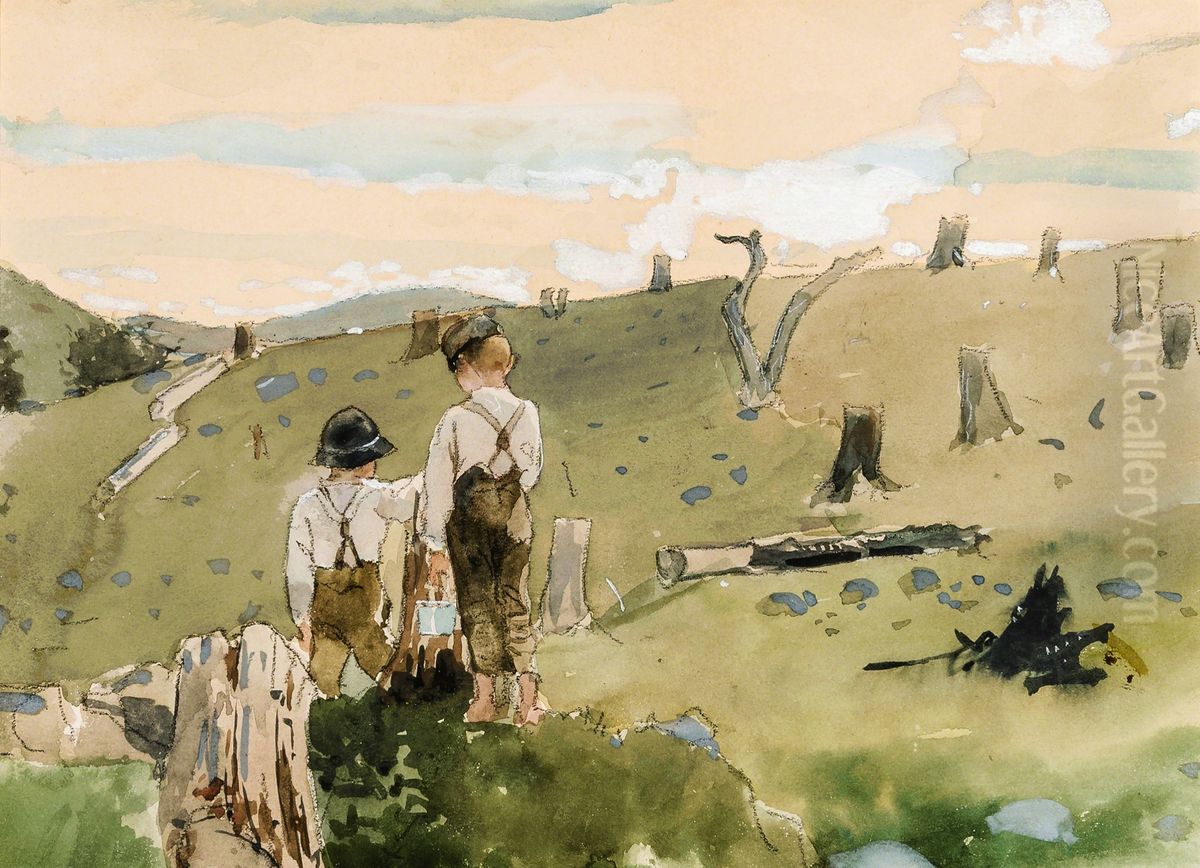 Boys on a Hillside Oil Painting by Winslow Homer