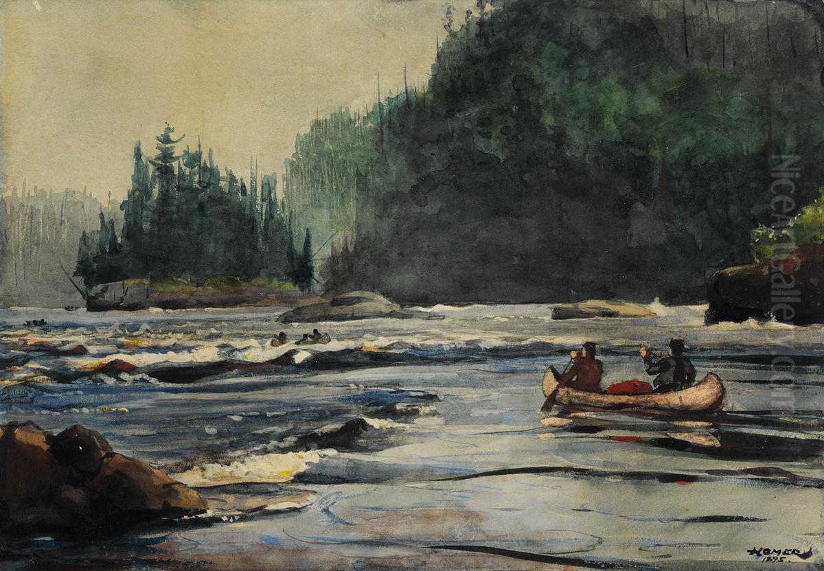 In the Rapids Oil Painting by Winslow Homer