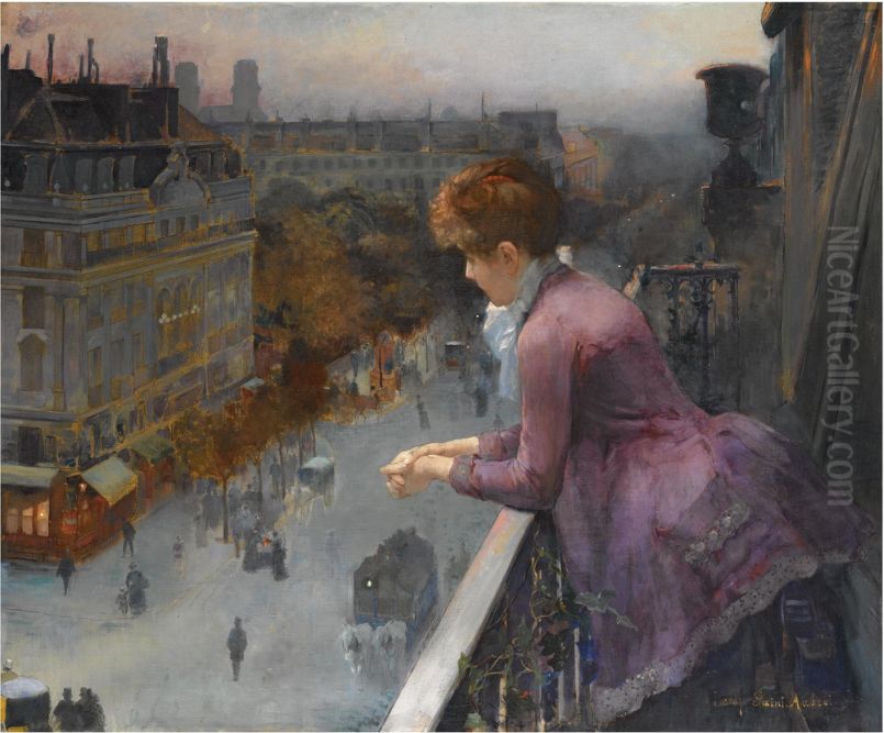 Au dessus du boulevard de Sebastopol, Paris Oil Painting by Charles Leroy Saint Aubert