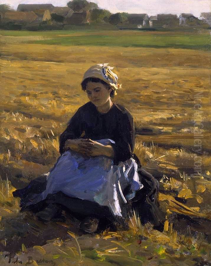 Small Gleaner Sitting in the Field Oil Painting by Jules Breton