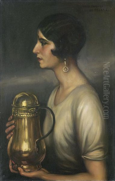 Young woman in profile Oil Painting by Julio Romero De Torres