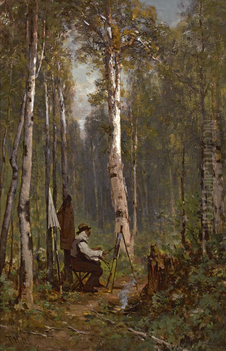 The artist at his easel Oil Painting by Thomas Hill