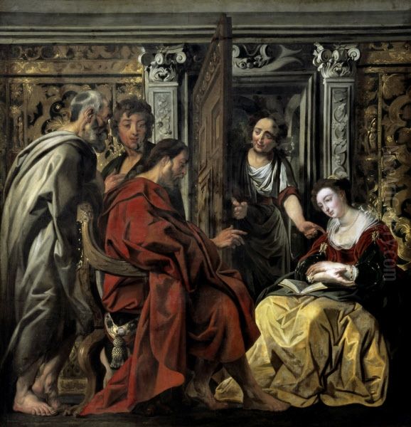 Jesus in the house of Martha and Mary Oil Painting by Jacob Jordaens