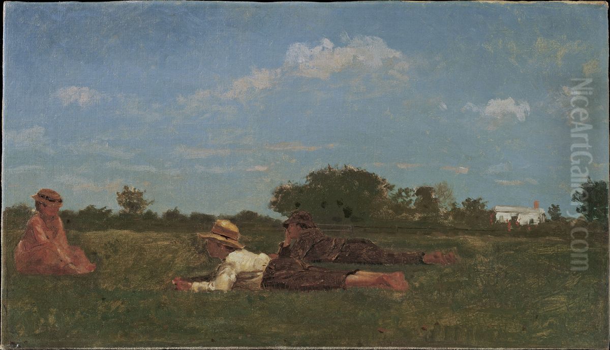 Enchanted / Flirting on the meadow Oil Painting by Winslow Homer