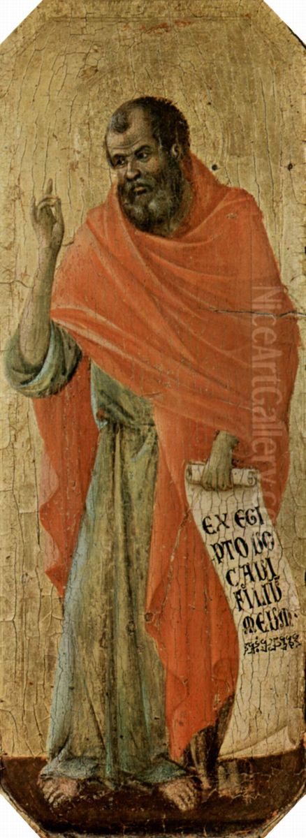 Maesta, Altarretabel des Sieneser Doms, Vorderseite, Predella mit Szenen aus der Kindheit Jesu und Propheten, Szene: Prophet Hosea Oil Painting by Duccio Di Buoninsegna