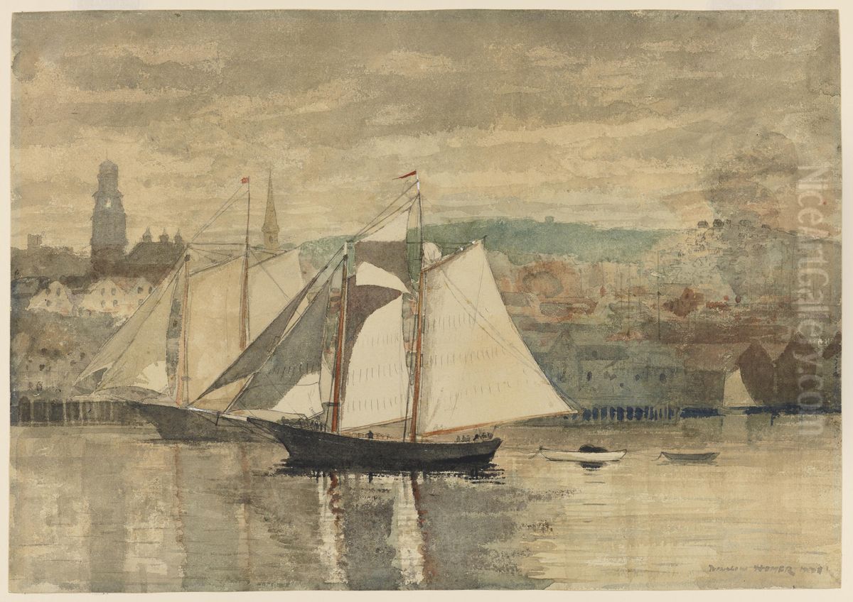 Gloucester Schooners and Waterboat Oil Painting by Winslow Homer