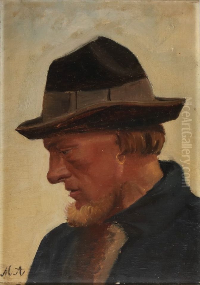 Portraet af fisker med blod hat. Oil Painting by Michael Peter Ancher