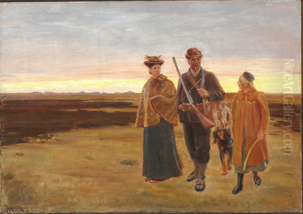 Hjem fra jagten. Studie. Oil Painting by Michael Peter Ancher