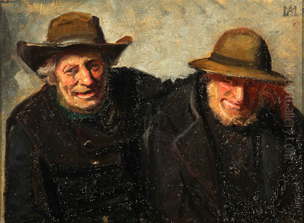 Portraet af to venner, skagensfiskere. Oil Painting by Michael Peter Ancher