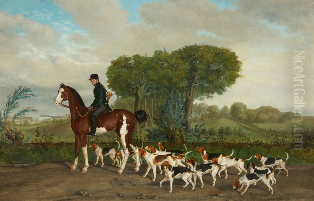 Jager mit Hundemeute des Herzogs vonSchleswig-Holstein-Sonderburg-Augustenburg Oil Painting by August Carl Vilhelm Thomsen