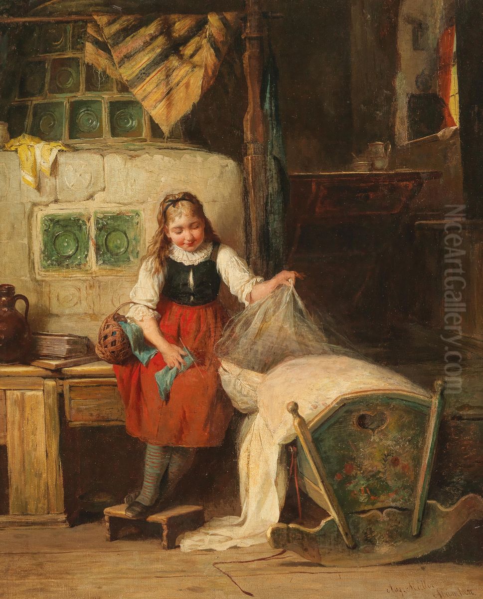 Geschwisterliebe Oil Painting by August Muller