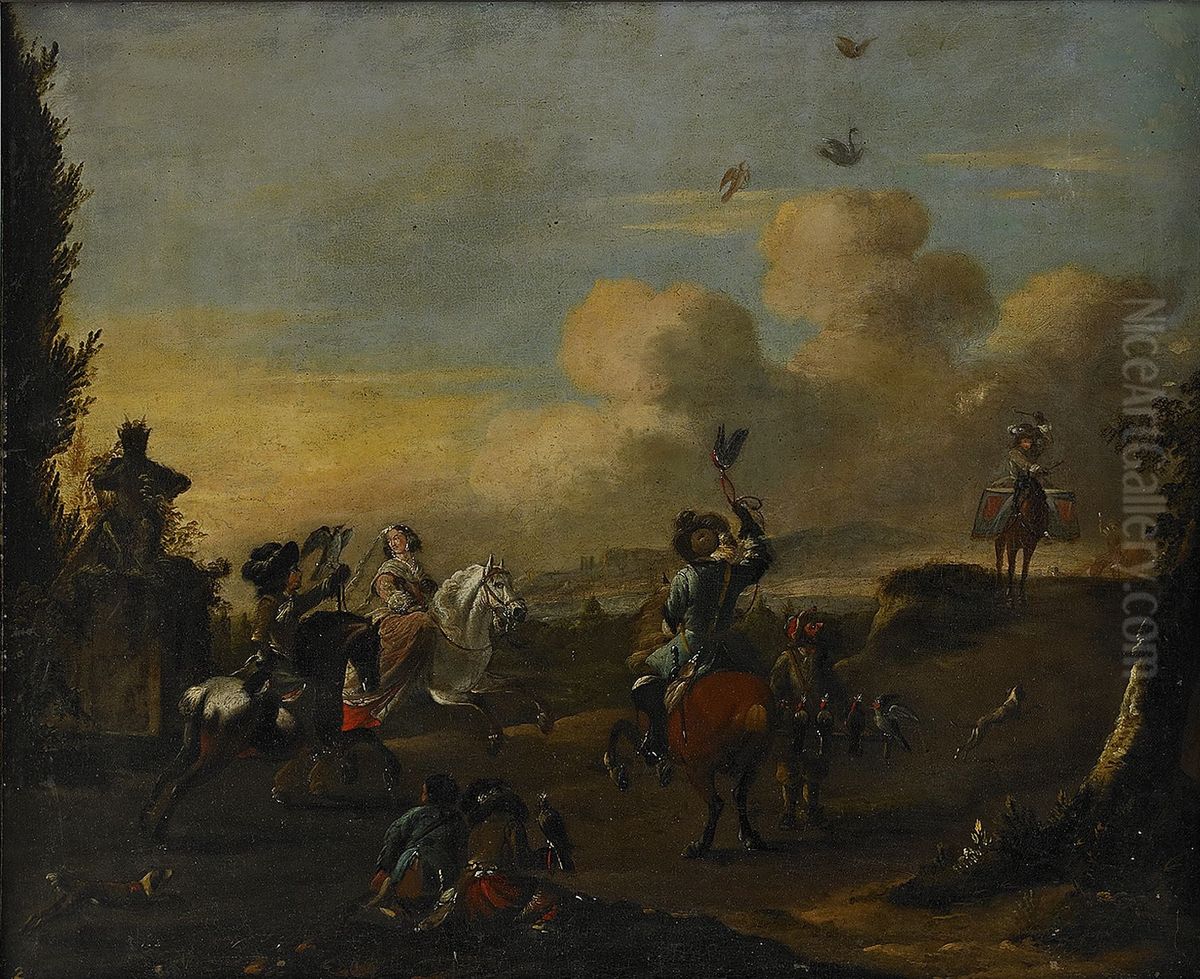 Falconer Oil Painting by August Querfurt