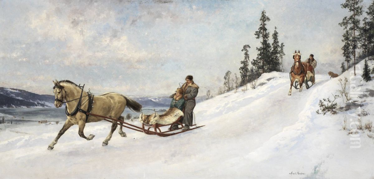 Vinterutflukt Oil Painting by Axel Ender