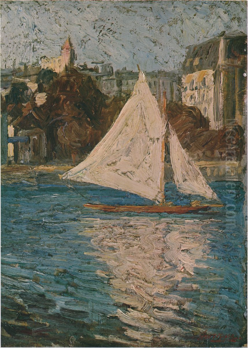 Yacht Oil Painting by Fujishima Takeji