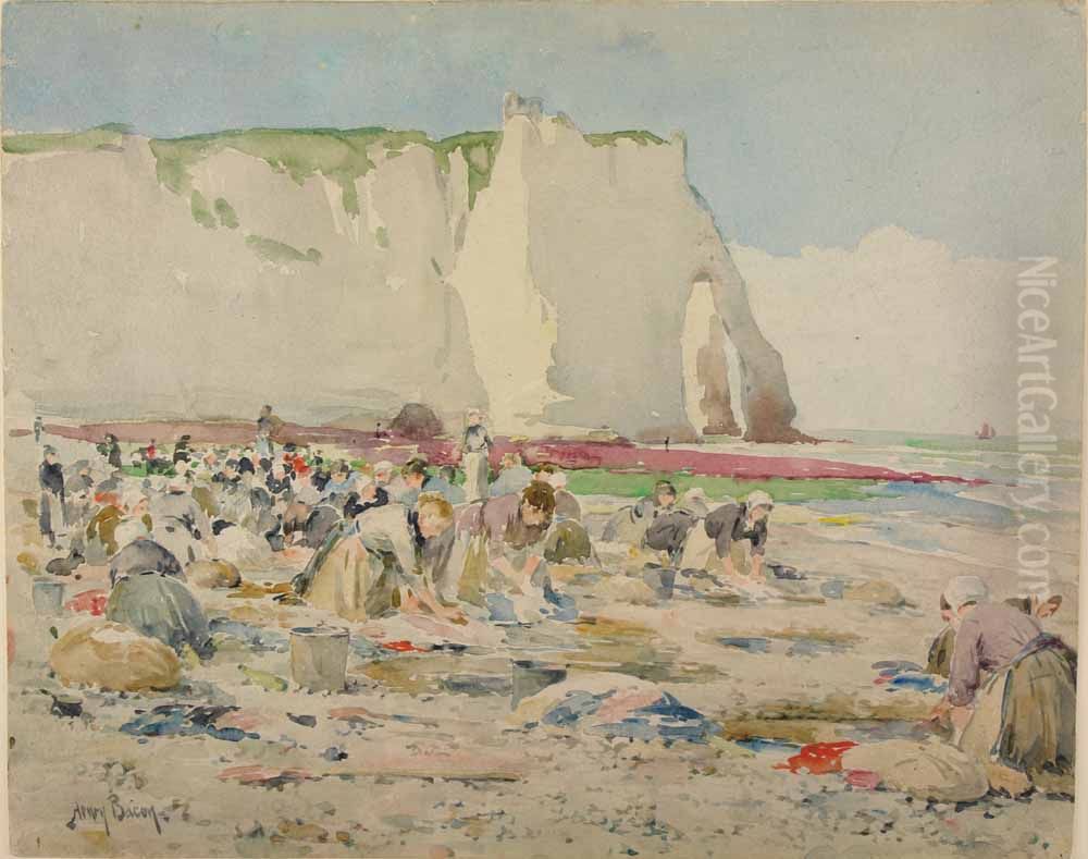 Clam Gatherers at Etretat Oil Painting by Henry Bacon