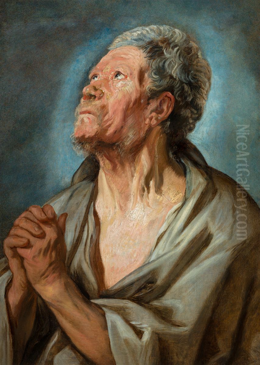 Study of an old man with clasped hands Oil Painting by Jacob Jordaens