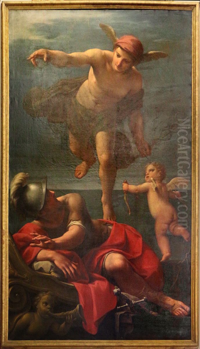 Mercurio appare in sogno a Enea Oil Painting by Marcantonio Franceschini)