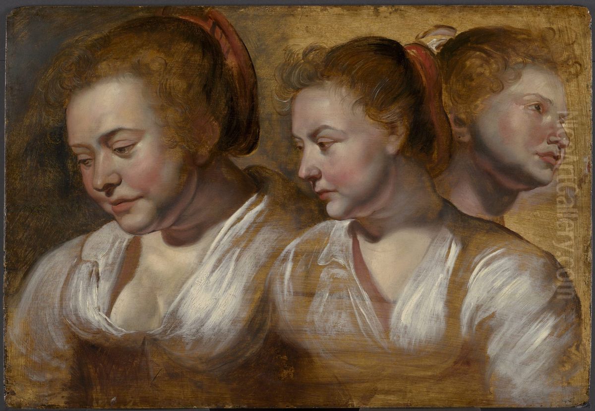 Three studies of a young woman Oil Painting by Jacob Jordaens