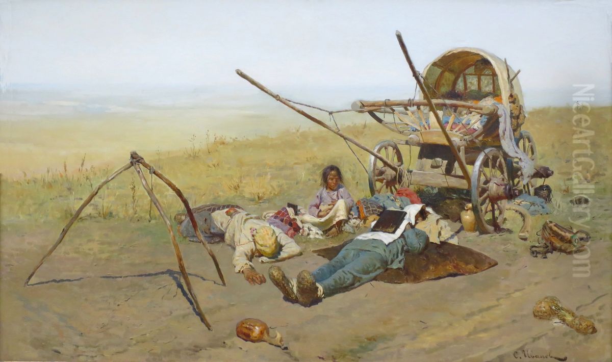 On the road. Death or a migrant. Oil Painting by Sergey Ivanov