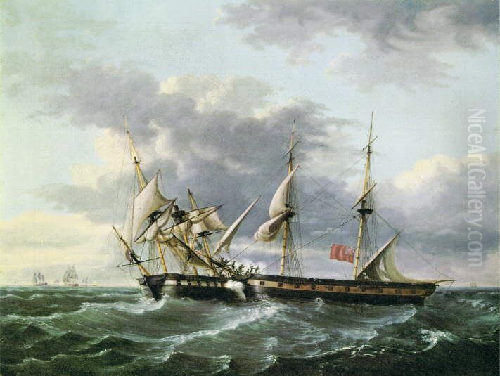 U.S.S. WASP Boarding H.M Brig FROLIC Oil Painting by Thomas Birch