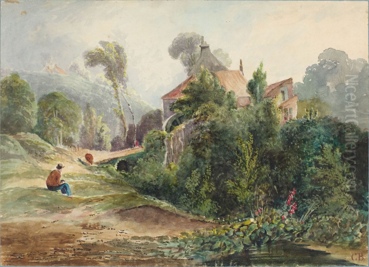 A watermill in a wooded area Oil Painting by Carl Blechen