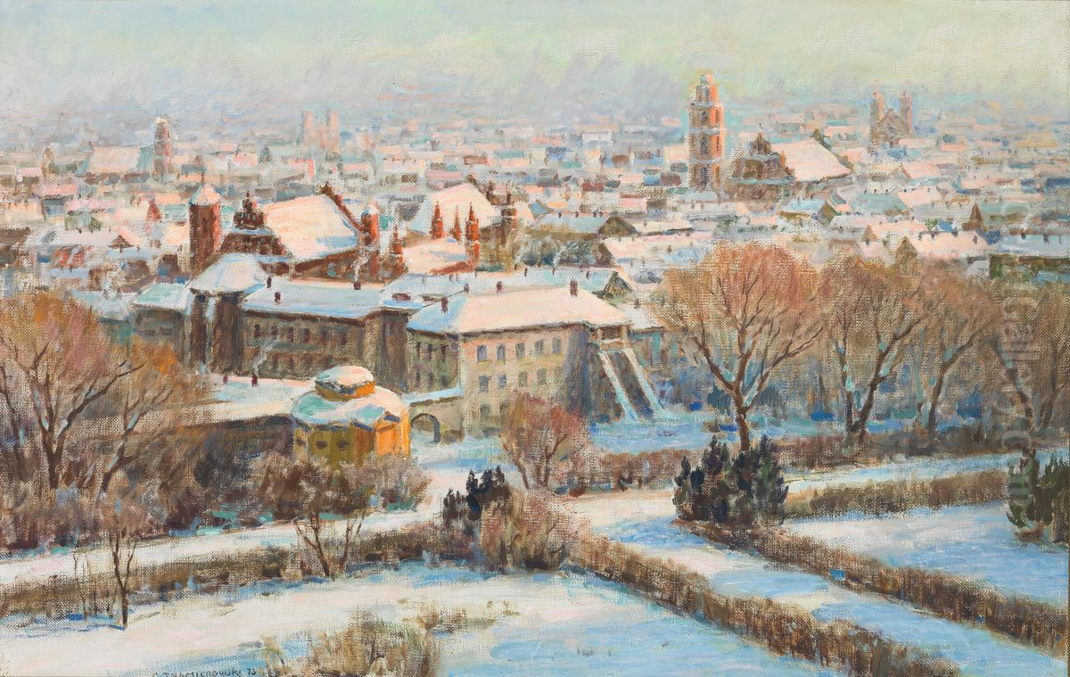 Vilnius in Winter Oil Painting by Czeslaw Znamierowski