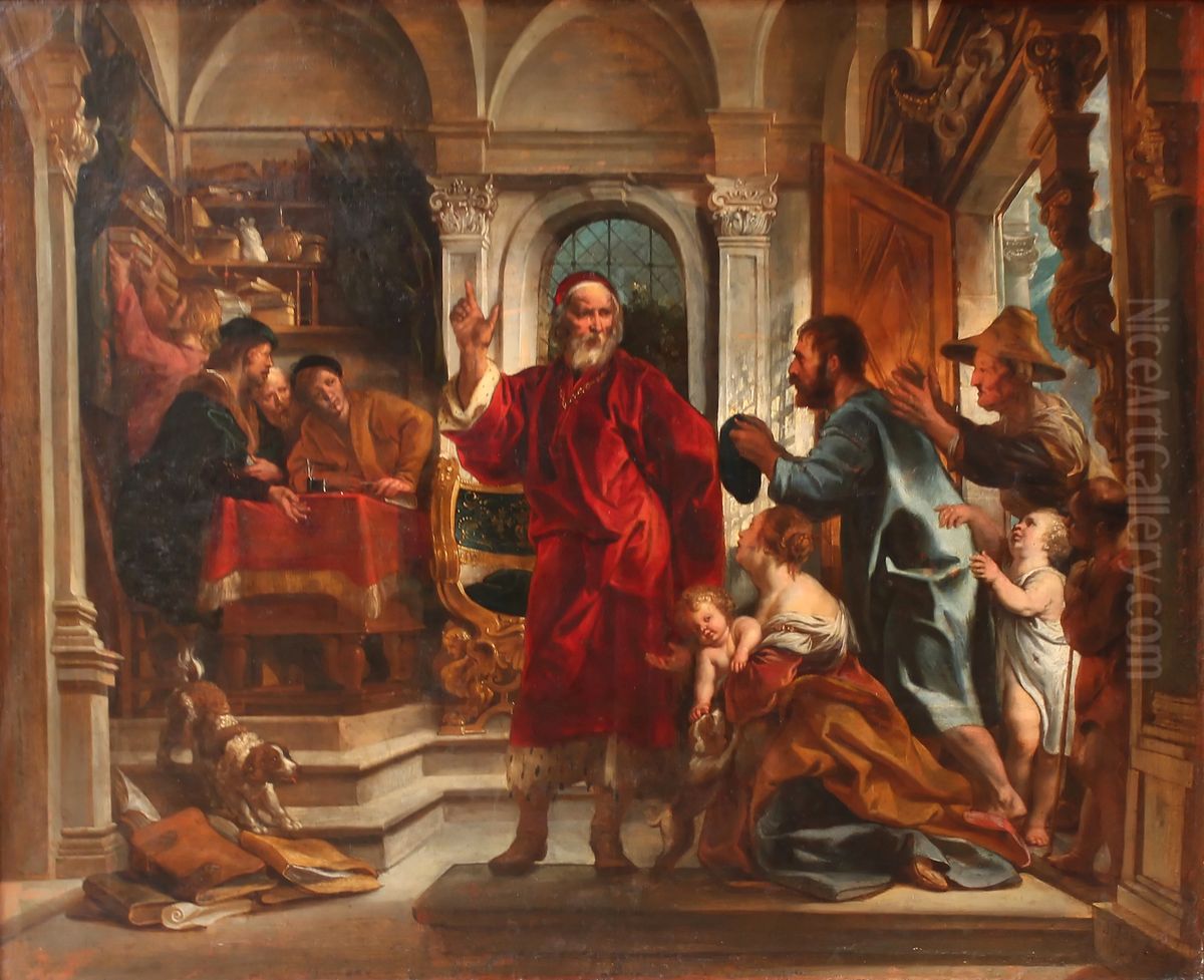 Saint Ivo of Kermartin helping the poor Oil Painting by Jacob Jordaens