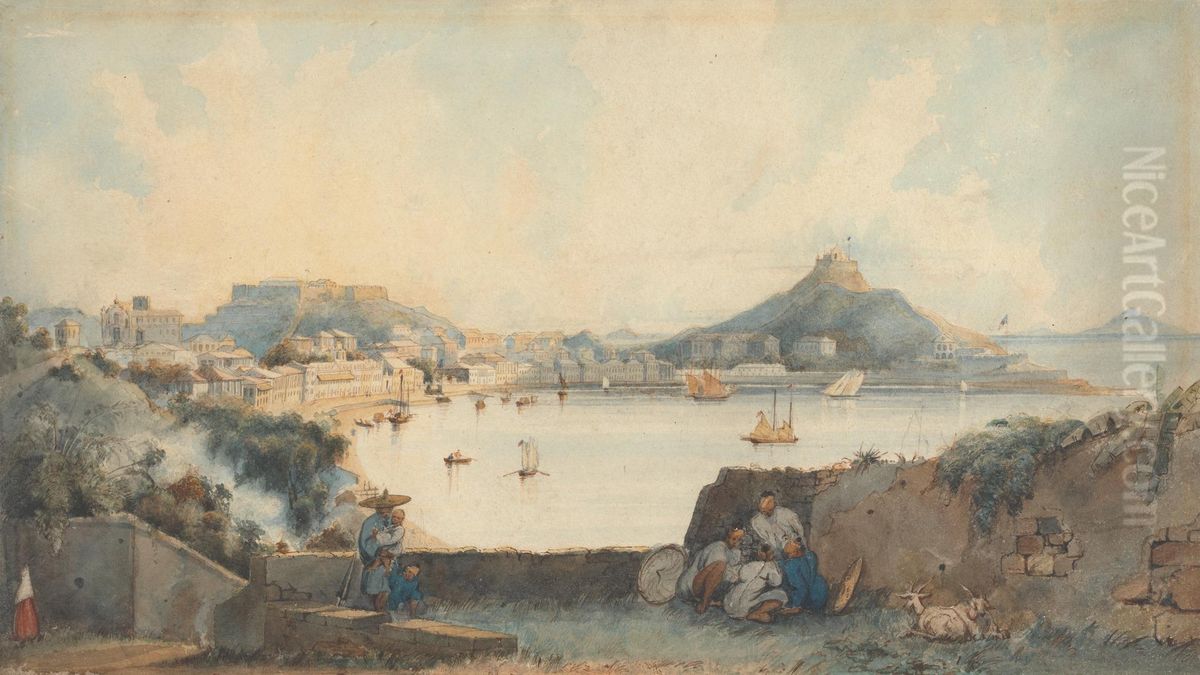 View of Chinese Harbor, possibly Macao Oil Painting by George Chinnery