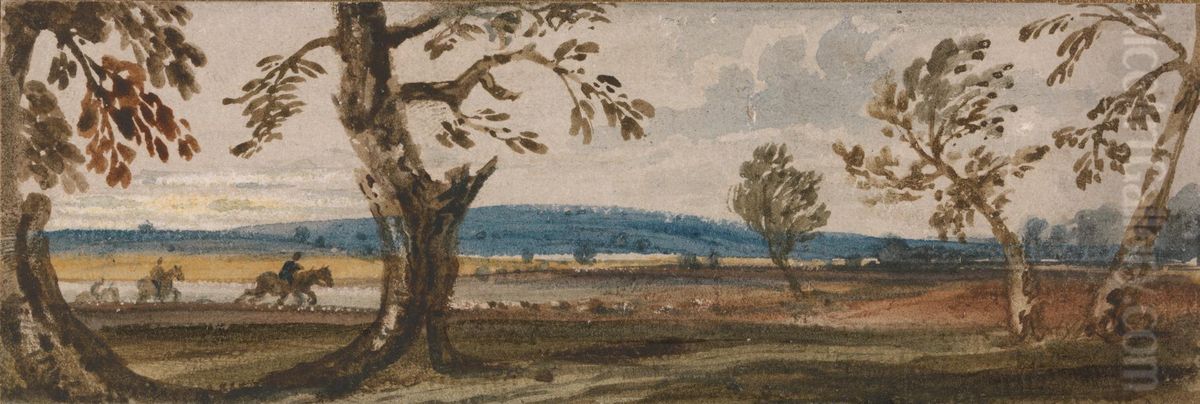 Landscape Near Newmarket, Suffolk Oil Painting by Copley Fielding